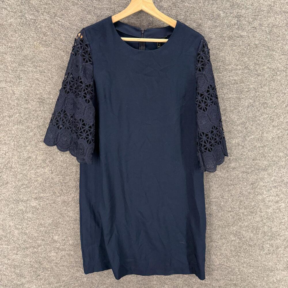 Banana Republic Mini Dress Women 10 Blue Short Zipper 3/4 Sleeve Crew Neck